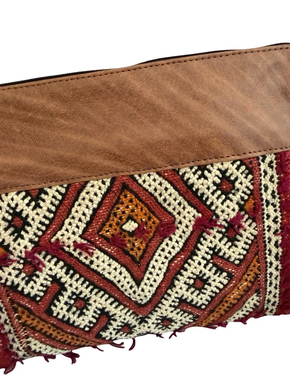 Gift From Morocco Brown Faux Leather Clutch Bag Purse Fringe Handbag Vegan